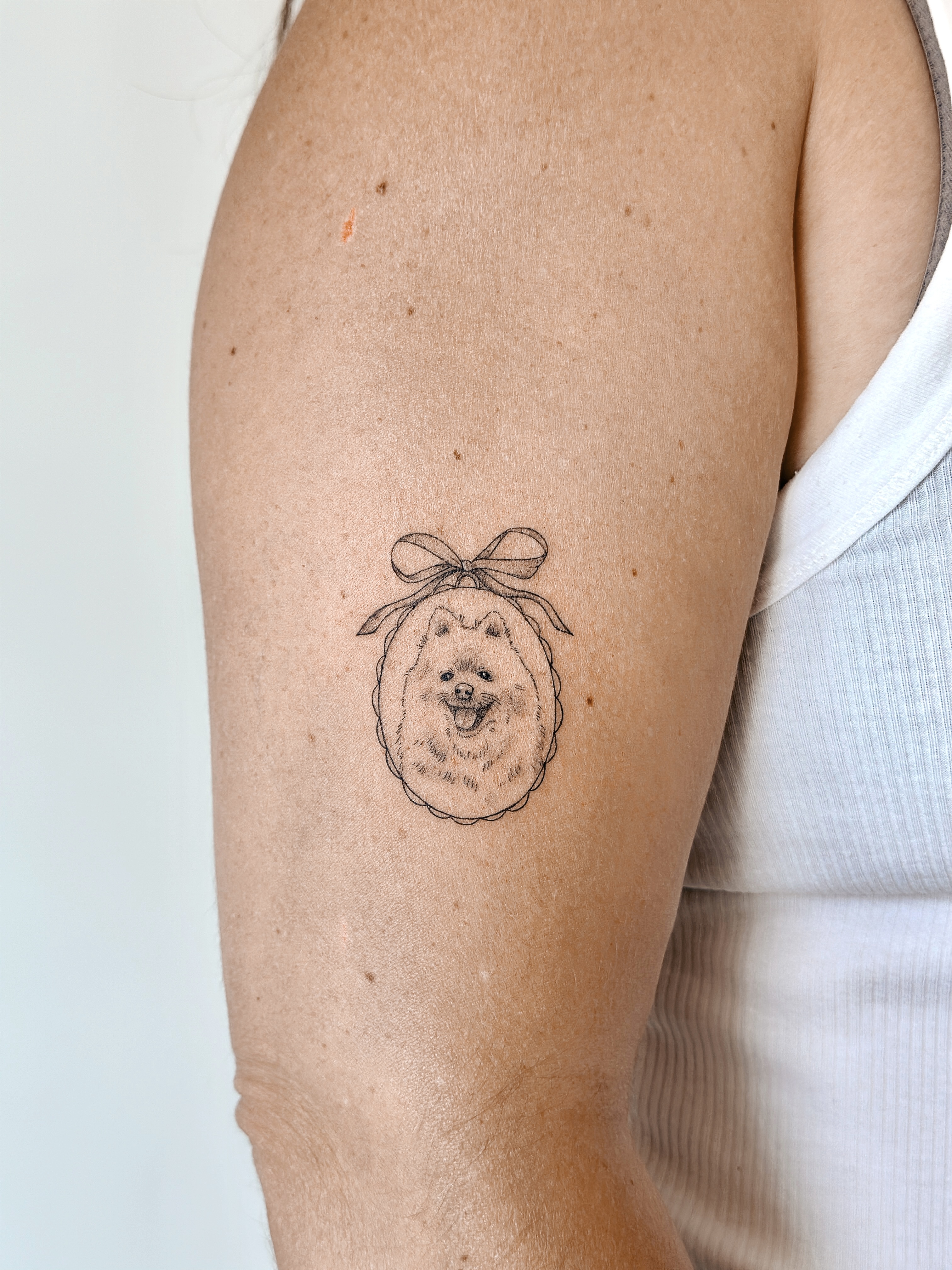 Fine line pet portrait tattoo by CHA in Los Angeles